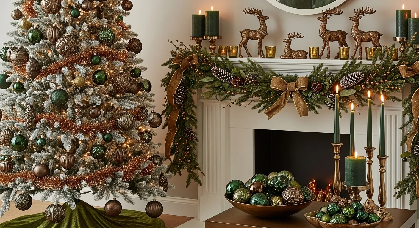 "Elegant Green and Bronze Christmas Decor Ideas":