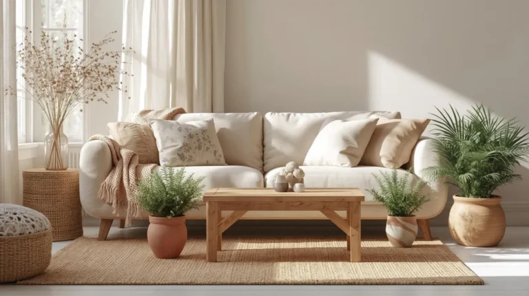 Name: earthy-cottage-home-decor-living-room-featured.jpg Alt Text: Calm earthy cottage living room with neutral sofa, wood furniture, and plants in cozy cottage home decor style.