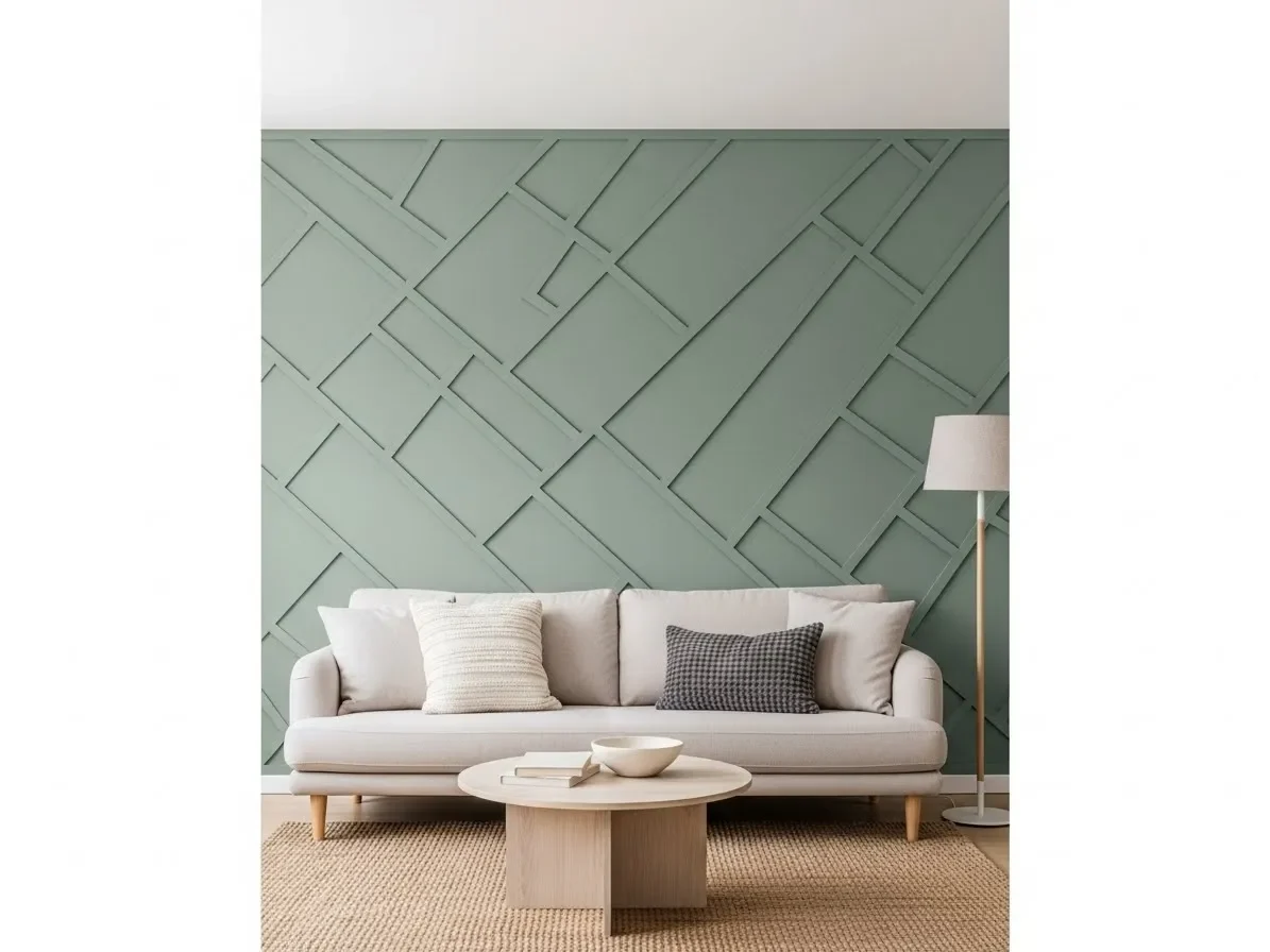 “Geometric panel accent wall idea with a custom designer look and clean modern style.”