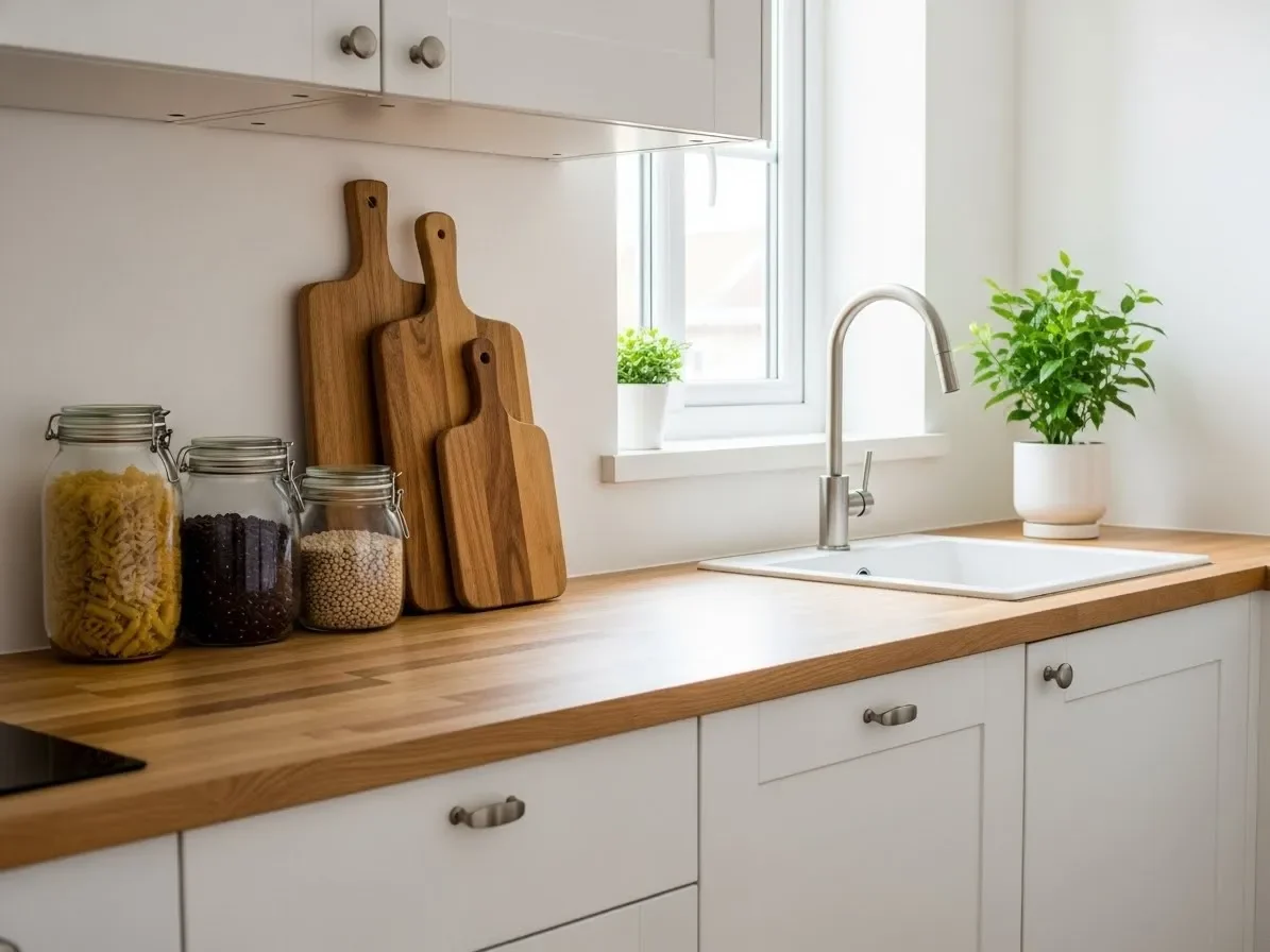 Minimal and functional décor ideas for a small kitchen.”
