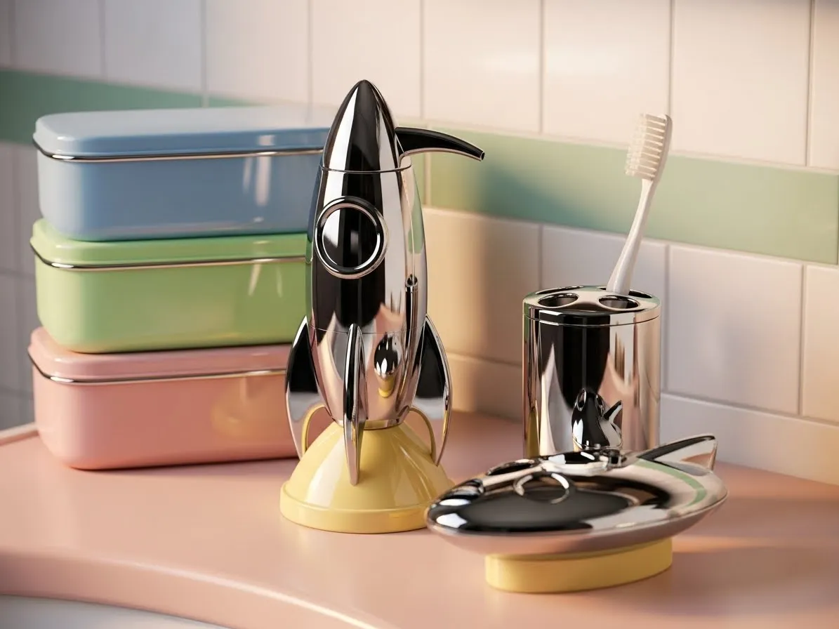 Nostalgic accessories in a classic 1950s bathroom design