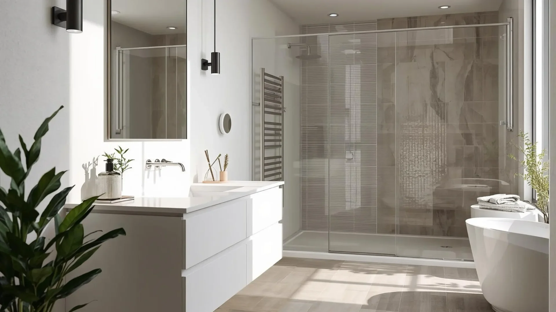 Contemporary bathroom-remodel-ideas with floating vanity, neutral tones, and modern decor