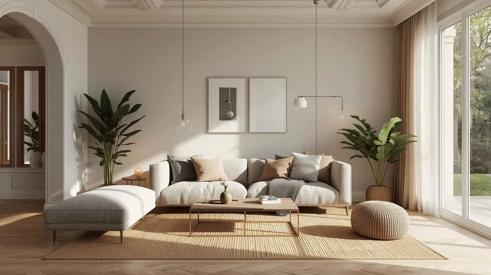 Beautiful living room interior ideas featuring a cozy modern design with neutral colors, layered textures, and natural light.