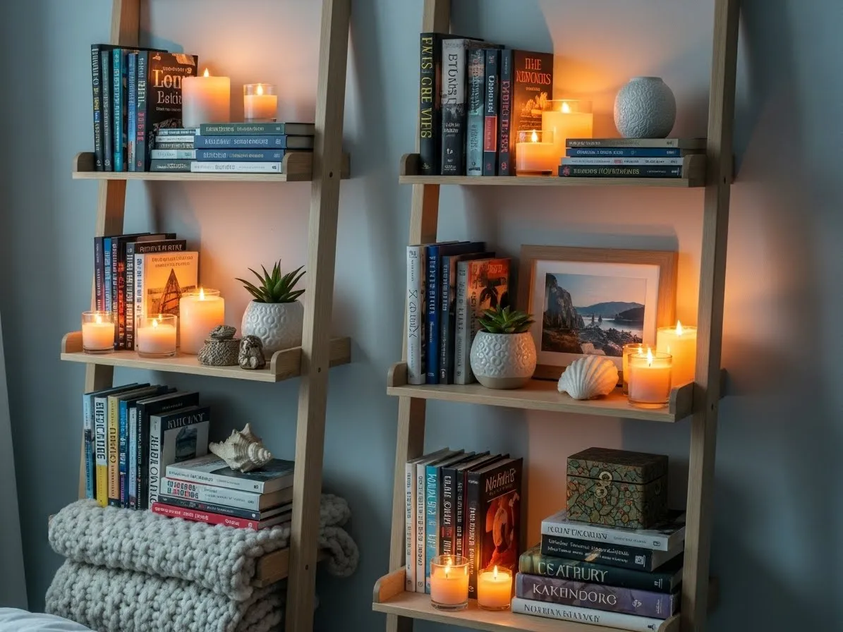 Ladder shelf decor ideas for bedroom styling