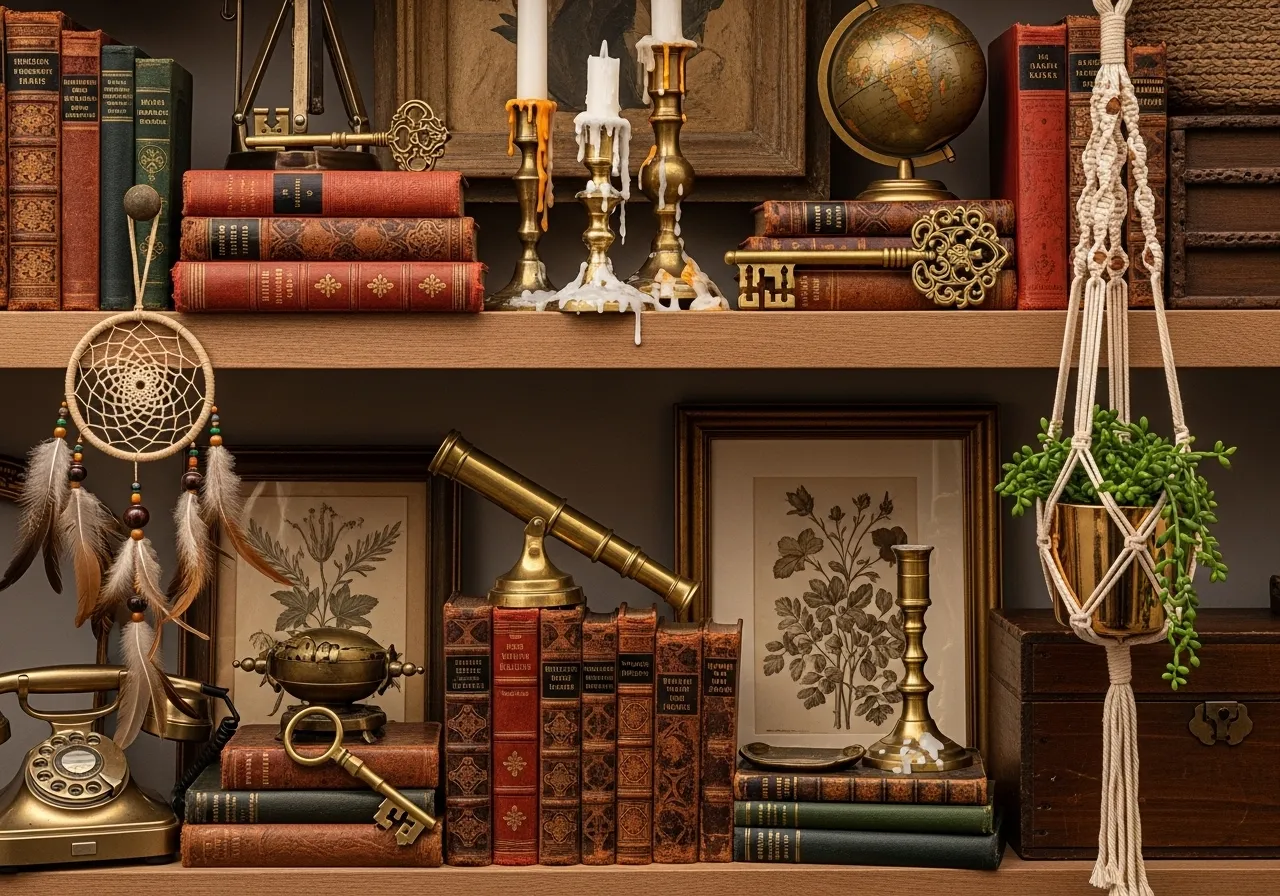 Boho vintage living room ideas with vintage accessories