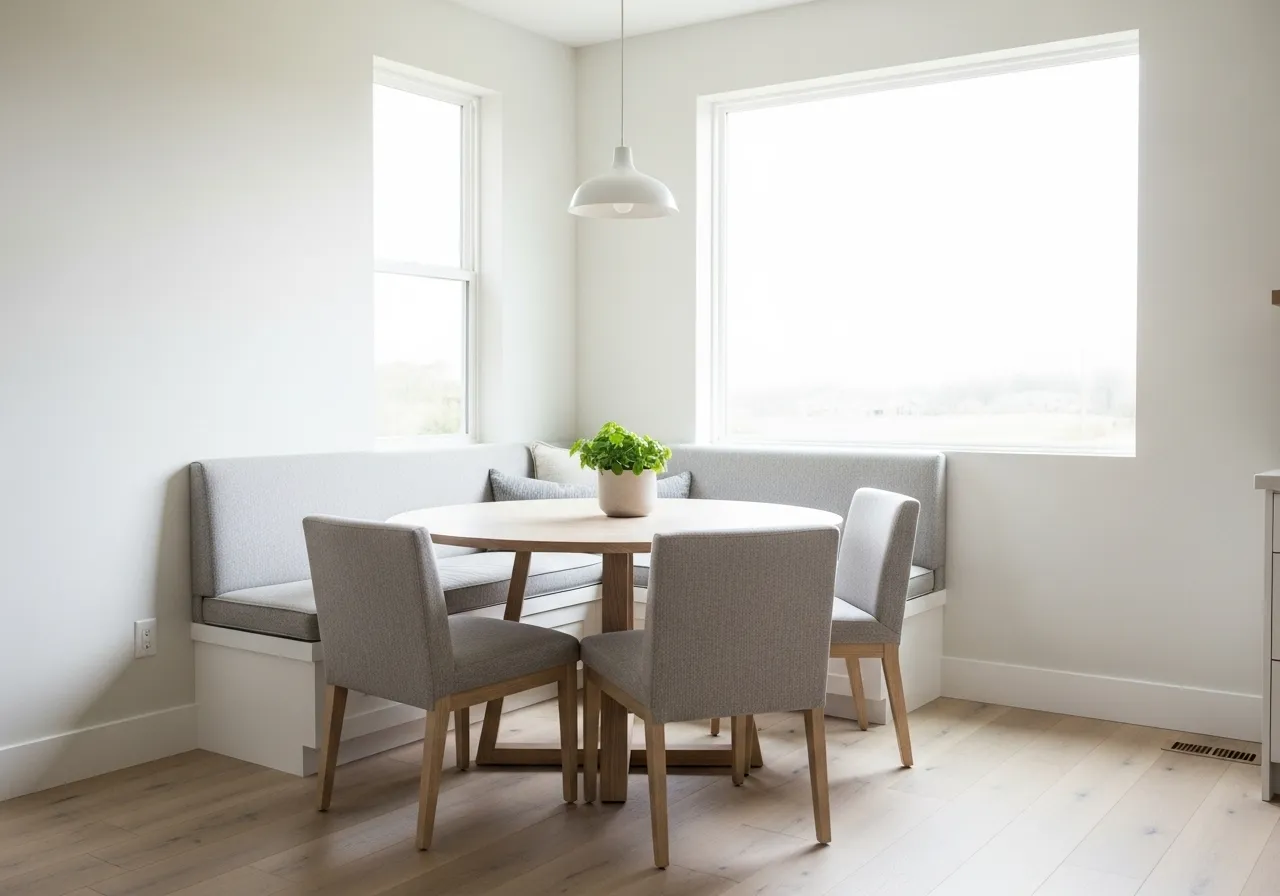 Minimalist kitchen ideas with compact breakfast nook and clean design