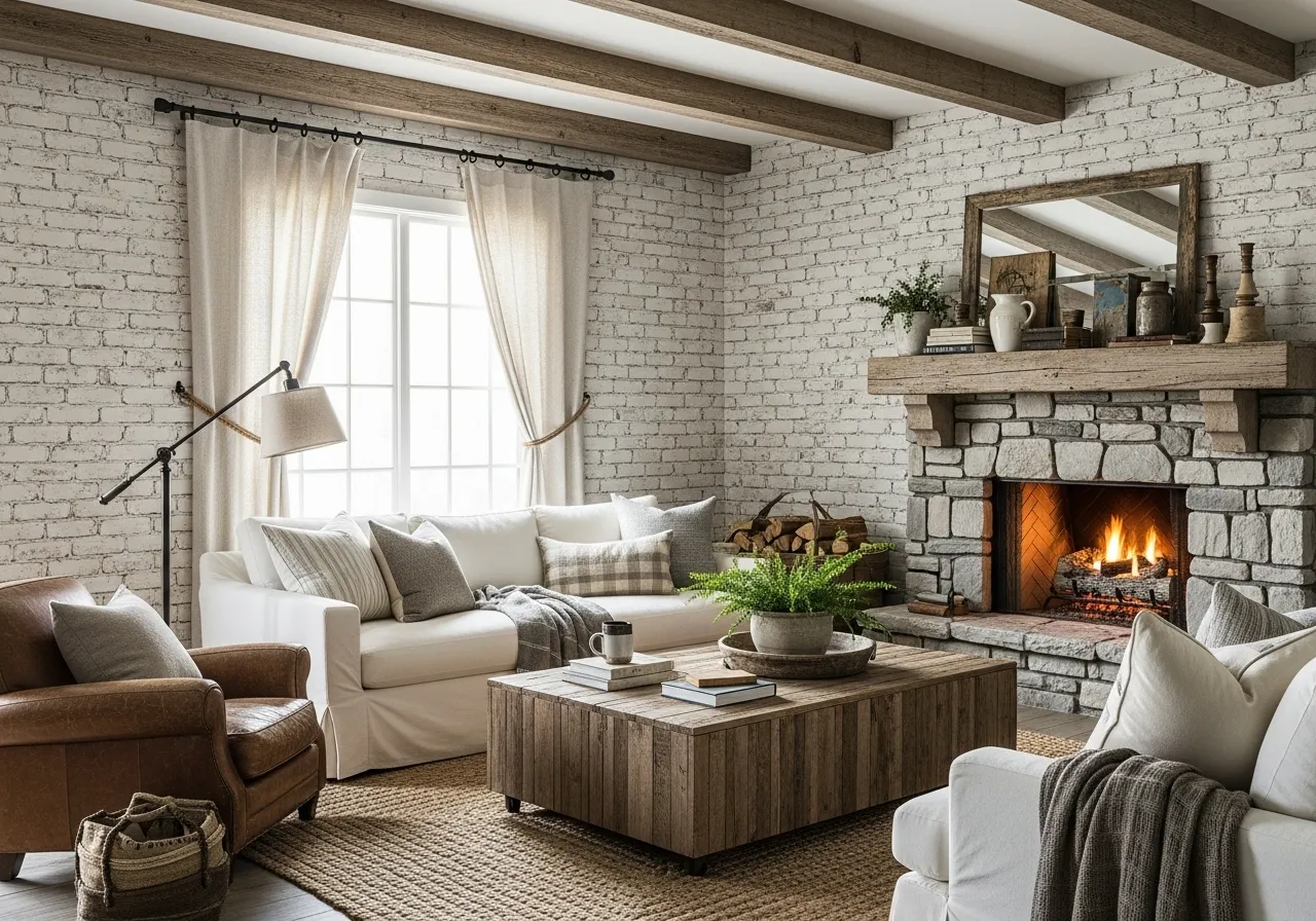 Brick-effect farmhouse wallpaper ideas for rustic interiors