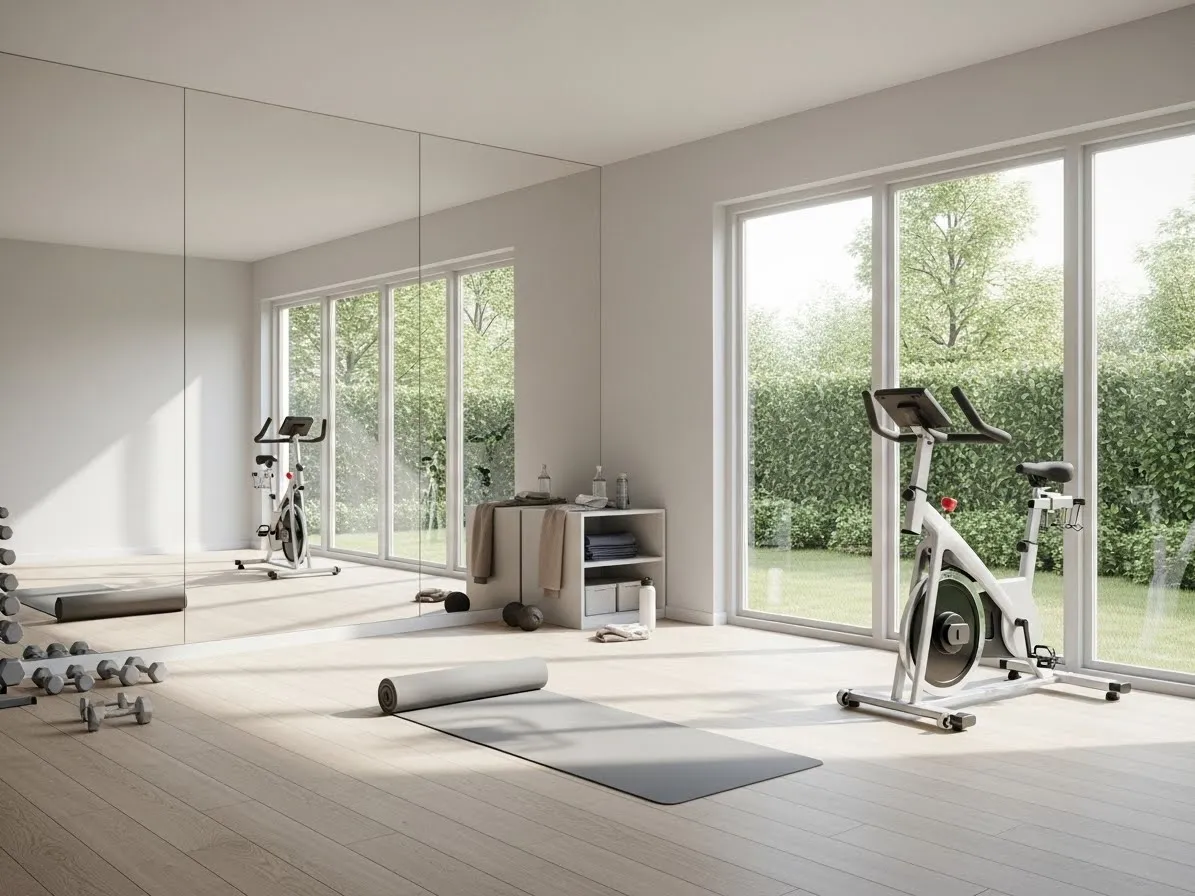 Bright home gym ideas with natural light and airy design
