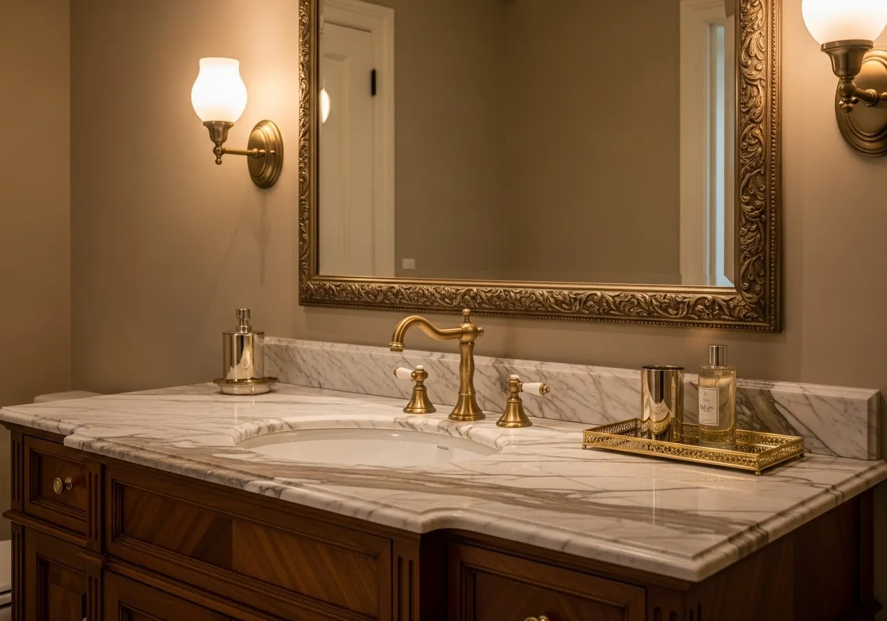 Classic bathroom ideas featuring antique brass faucets