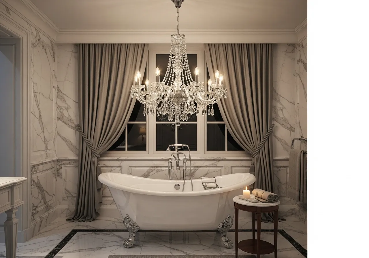 Classic bathroom ideas with chandelier or pendant lighting