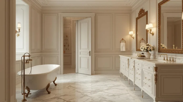 Classic bathroom ideas featuring marble finishes, clawfoot tub, brass fixtures, and timeless luxury design