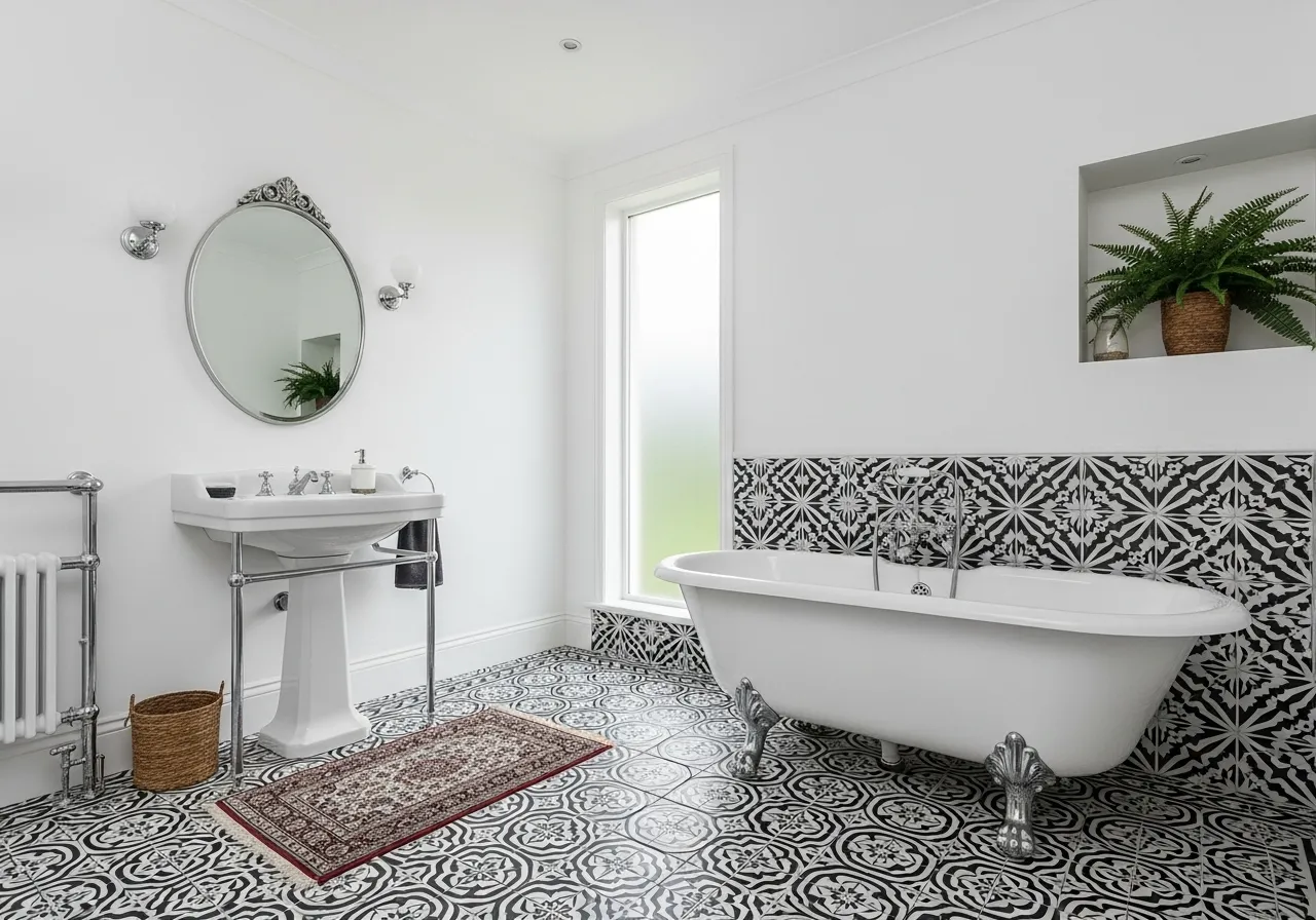 Classic bathroom ideas with patterned ceramic floor tiles