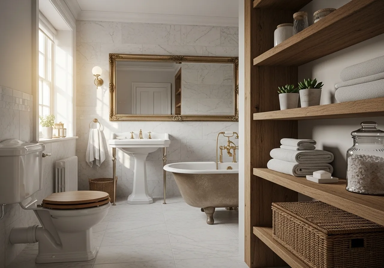 Classic bathroom ideas with weathered oak and warm wood accents