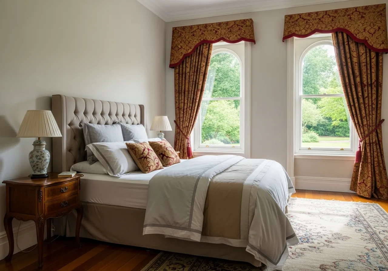 Brocade curtains adding elegance to classic bedroom ideas