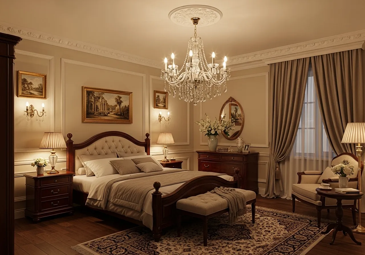 Chandelier lighting in classic bedroom ideas