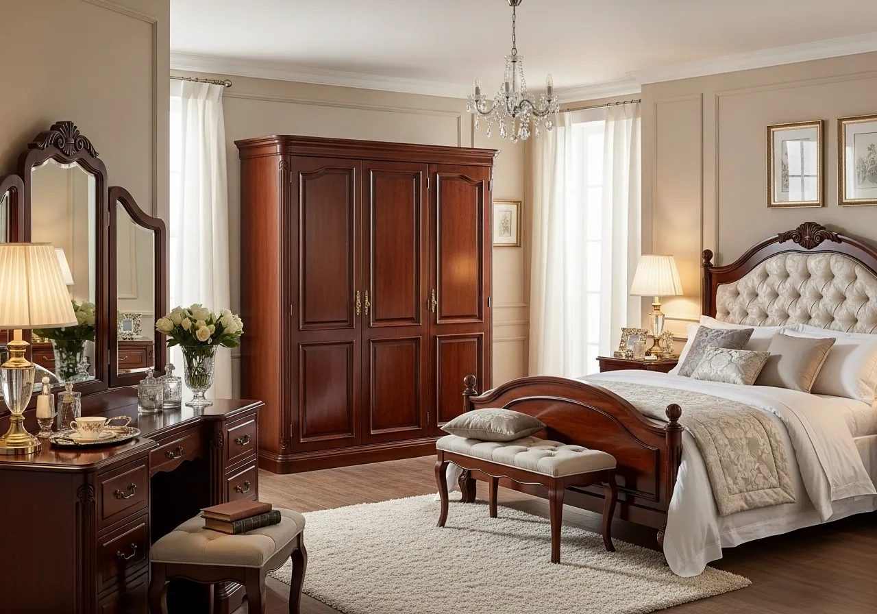 Dark wood wardrobe in classic bedroom ideas