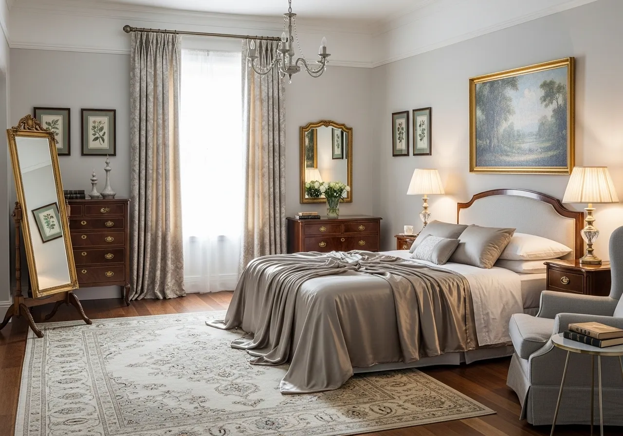 Silk bedspread enhancing classic bedroom ideas