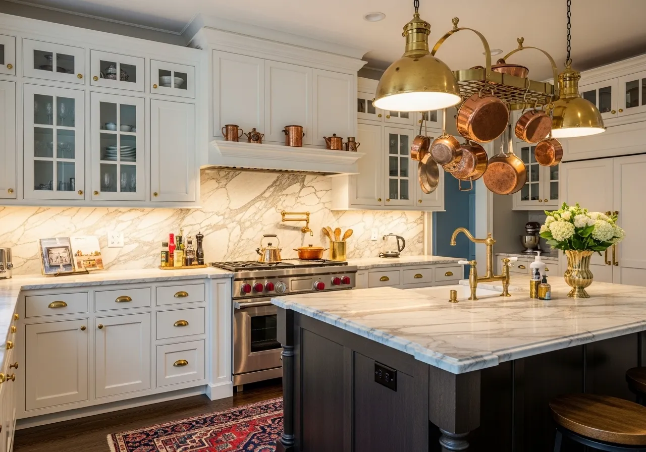 Classic kitchen ideas featuring brass fixtures and warm metal accents