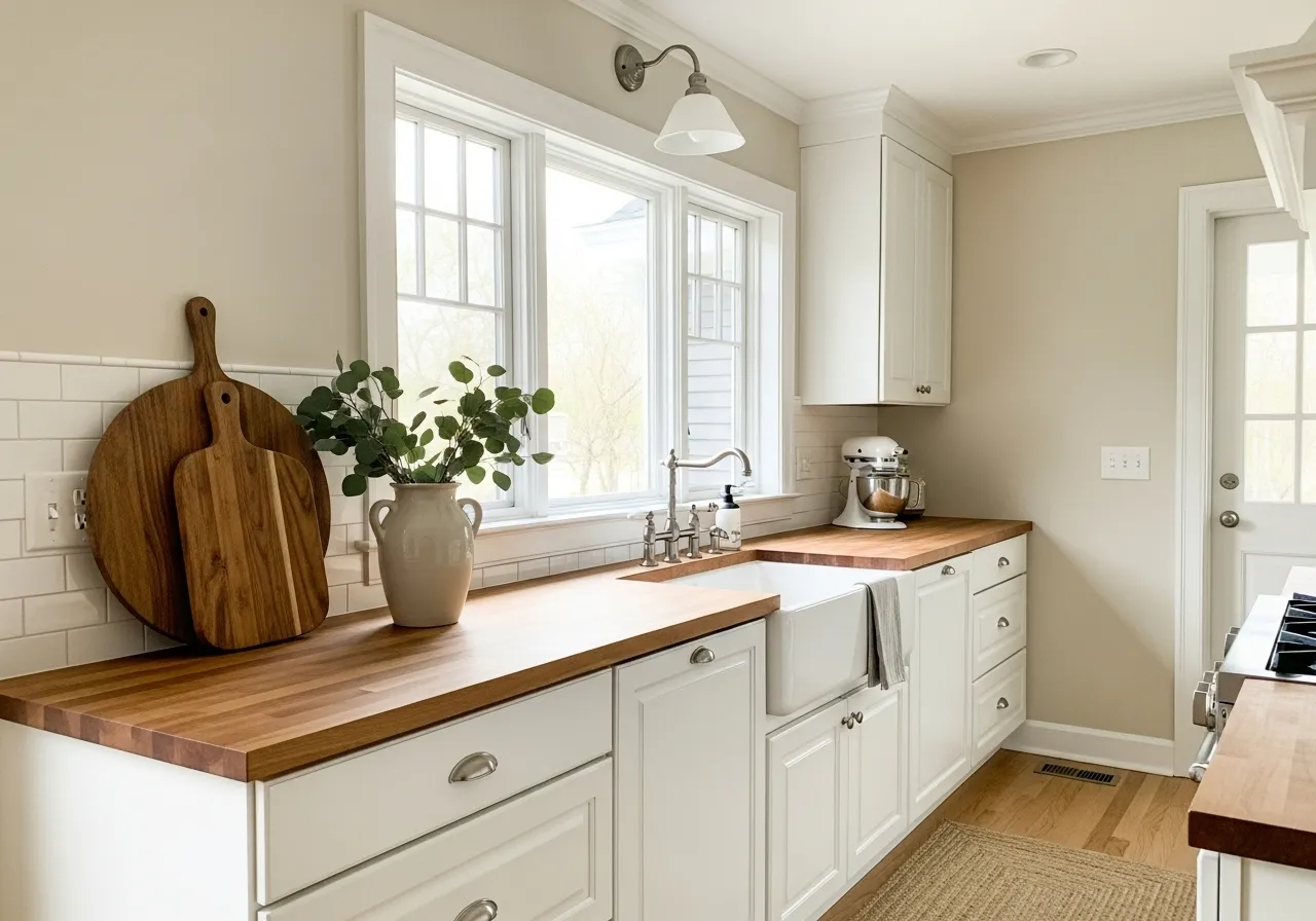 Classic kitchen ideas with butcher block countertops and warm wood accents