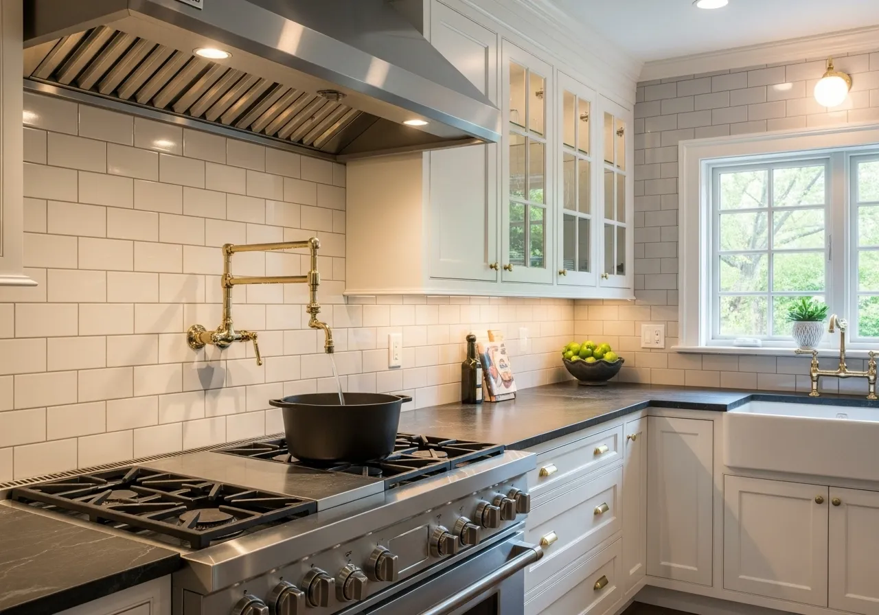 Classic kitchen ideas with wall-mounted pot filler faucet