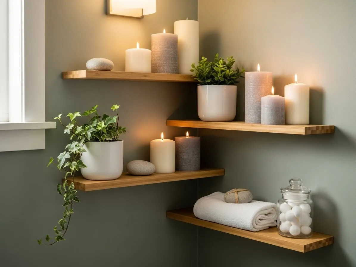 Corner bathroom shelf decor ideas for small bathrooms