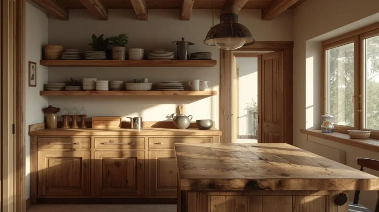Country kitchen ideas featuring rustic wood cabinets, farmhouse sink, and warm cozy design