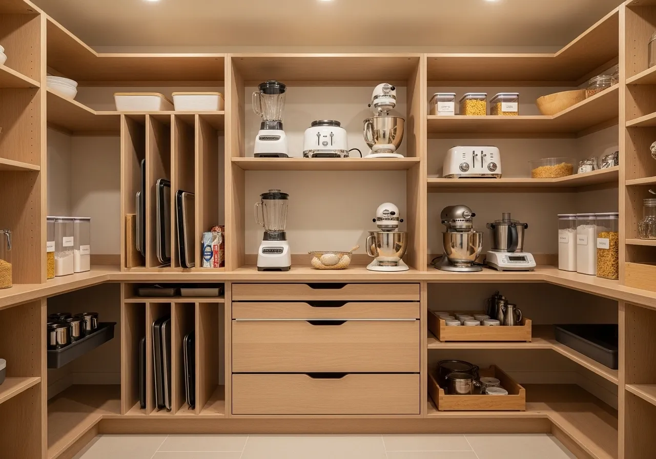 DIY walk-in pantry ideas with built-in appliance storage