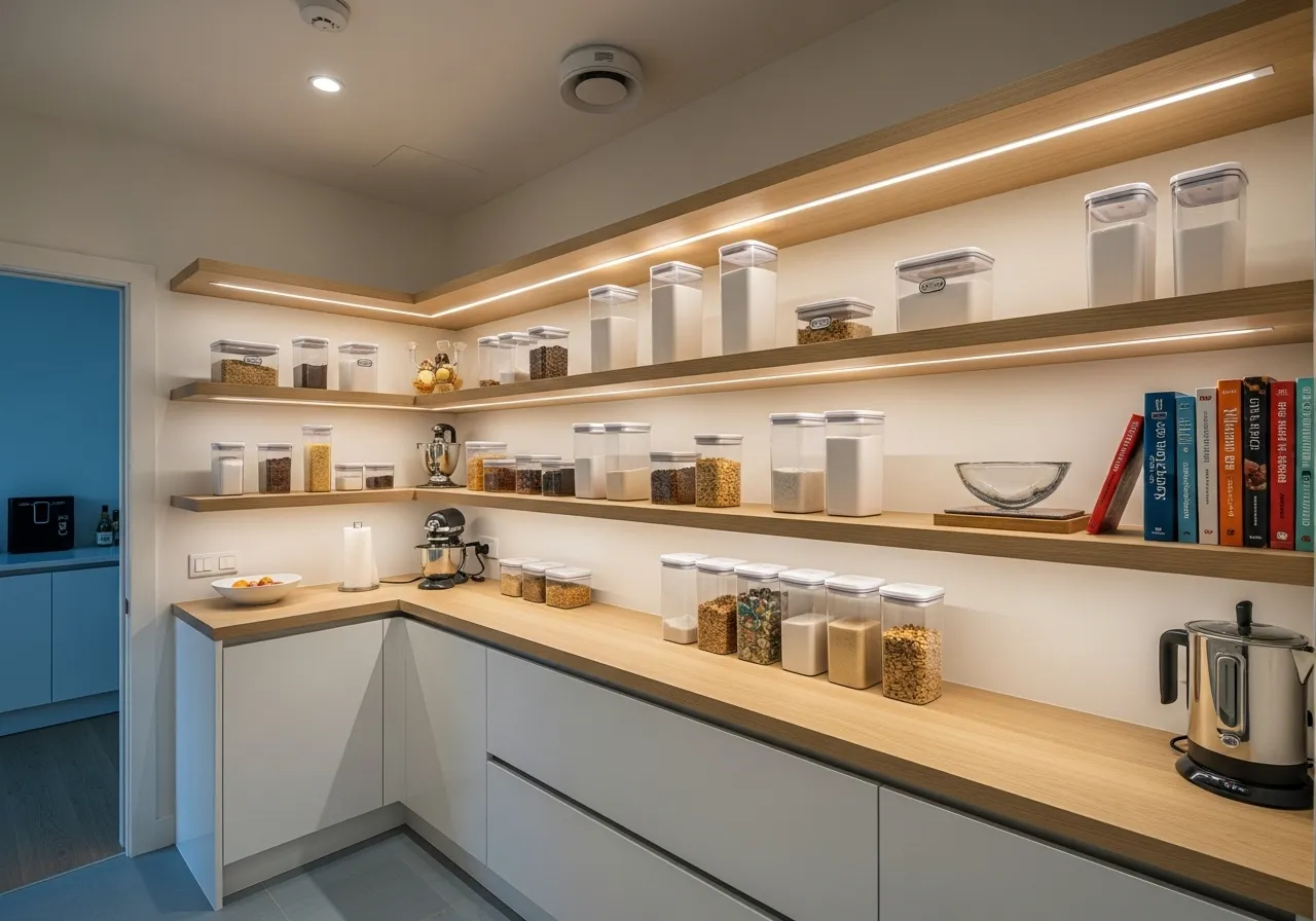 DIY walk-in pantry ideas with LED and motion sensor lighting