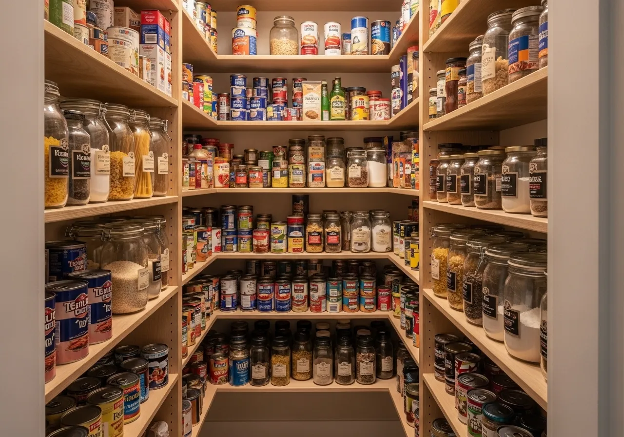 DIY walk-in pantry ideas using narrow shelves for better visibility