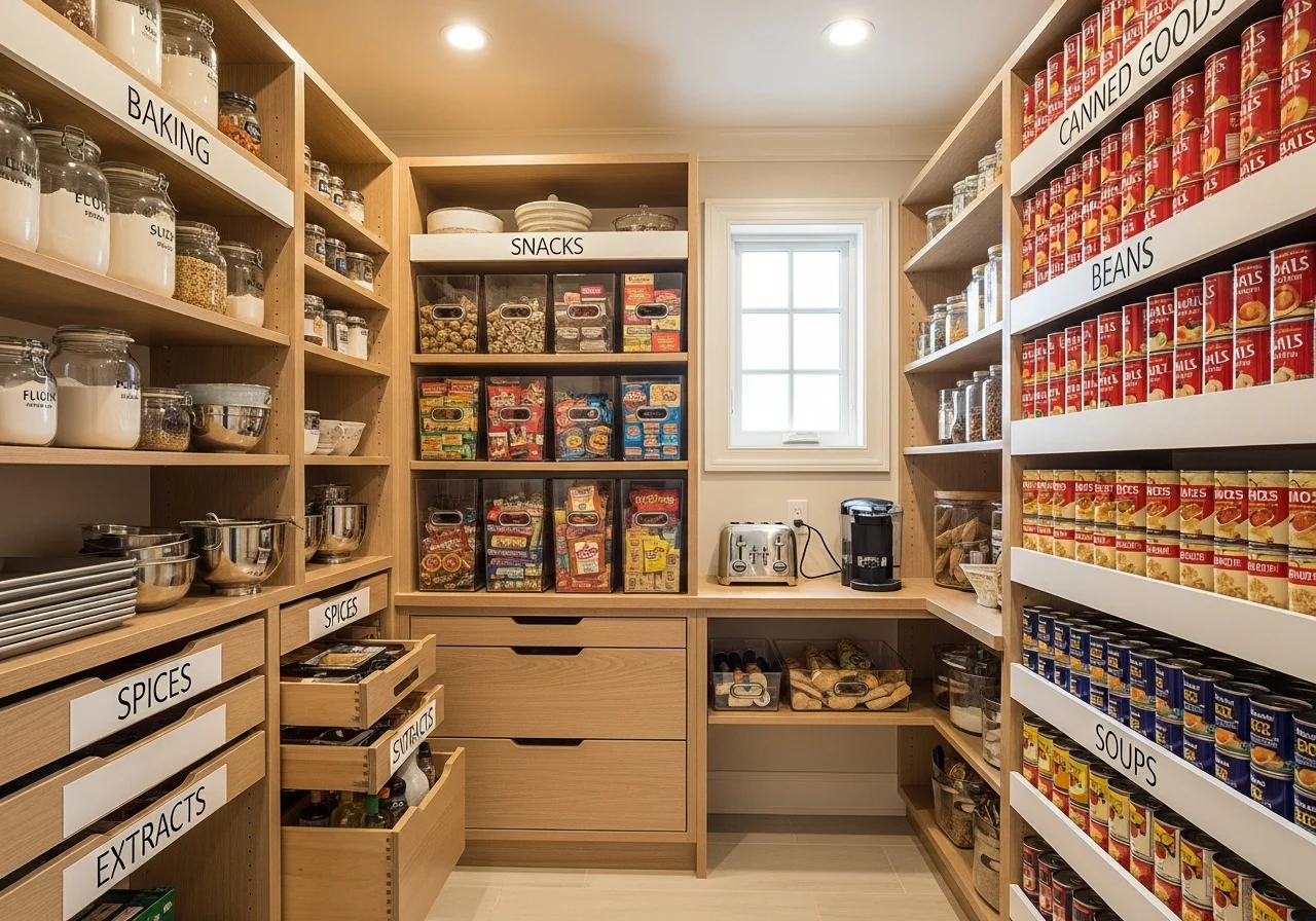 DIY walk-in pantry ideas with smart pantry zoning and organization