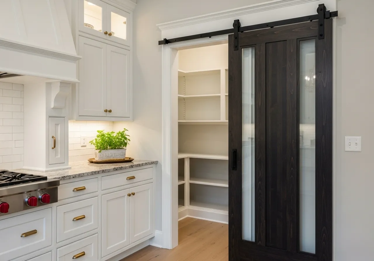 DIY walk-in pantry ideas with sliding or glass pantry doors