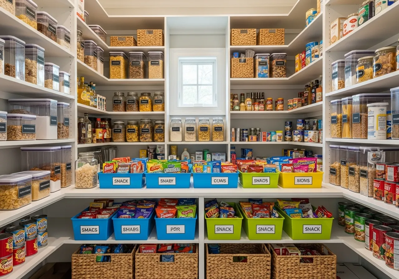 DIY walk-in pantry ideas with a dedicated snack and kids zone