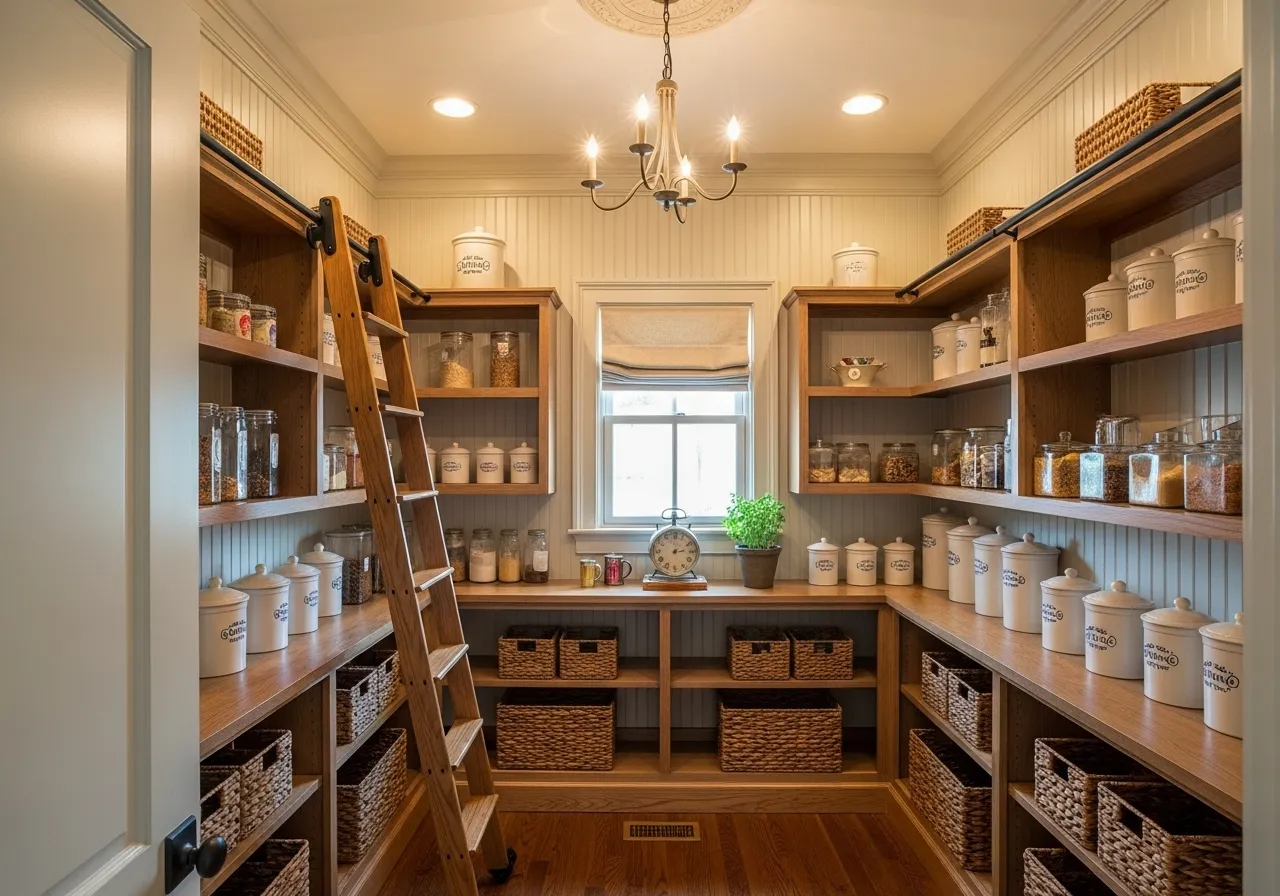 DIY walk-in pantry ideas with decorative wall treatments