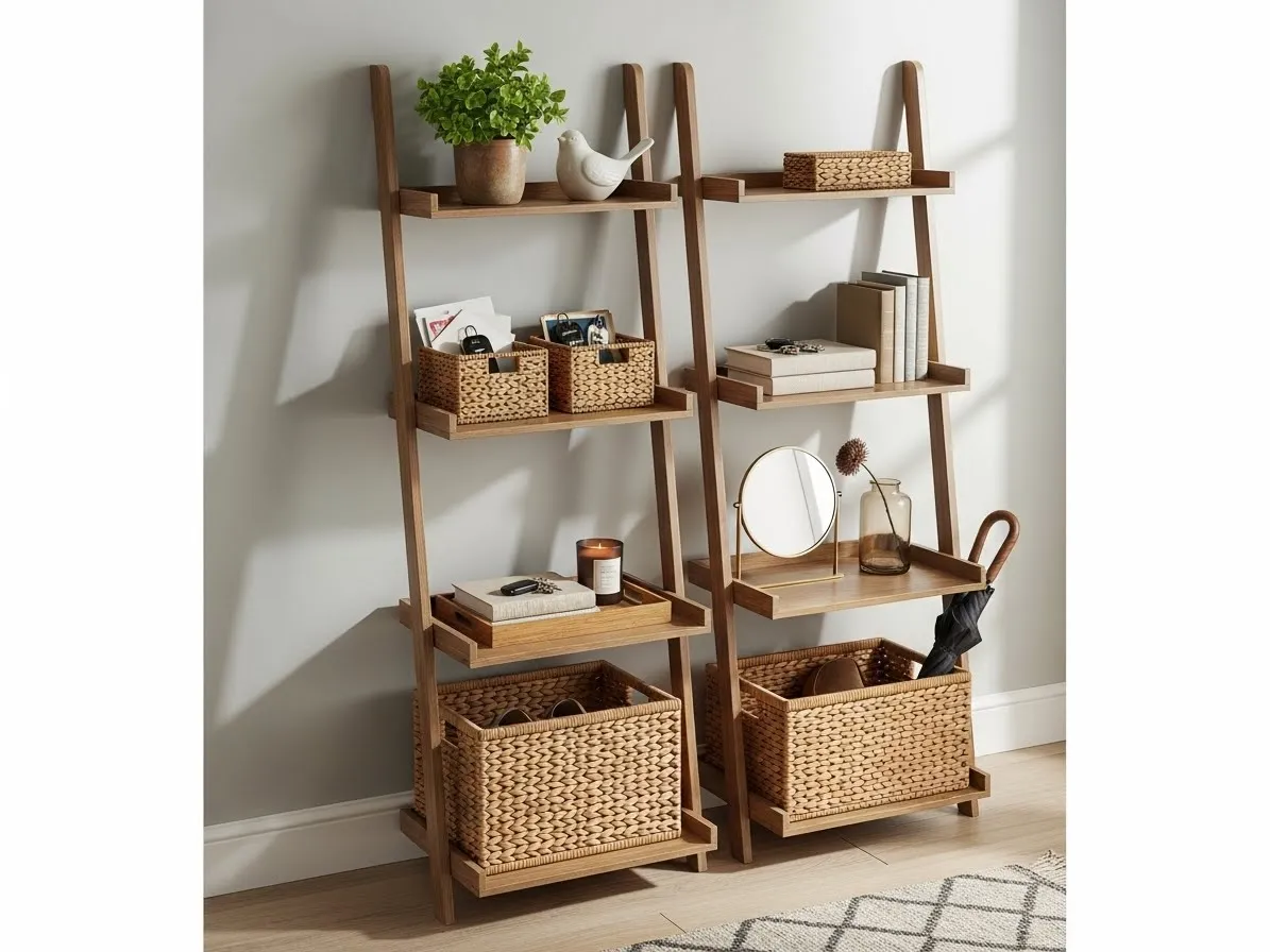 Ladder shelf decor ideas for entryway organization