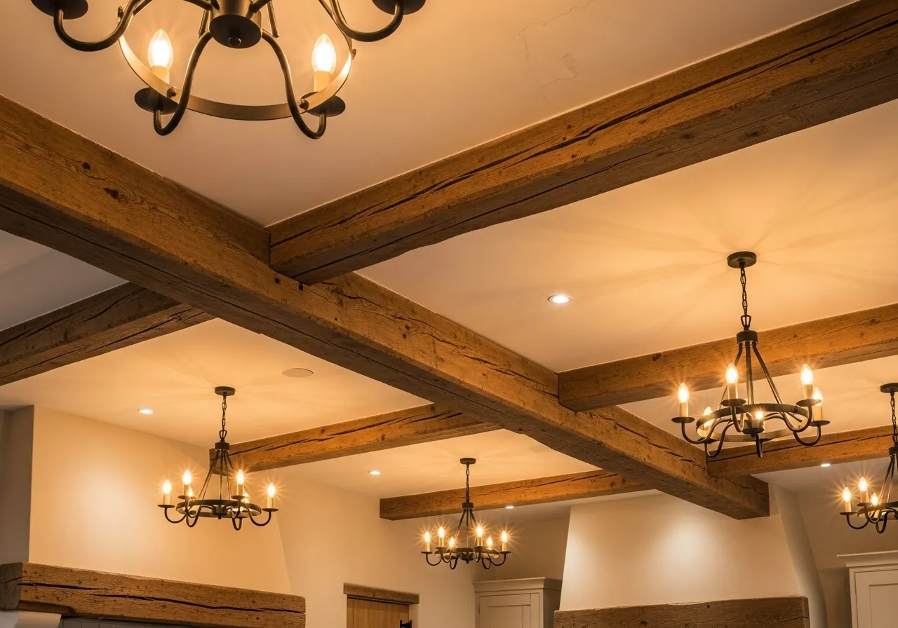 Country kitchen ideas with exposed wooden beams and rustic character
