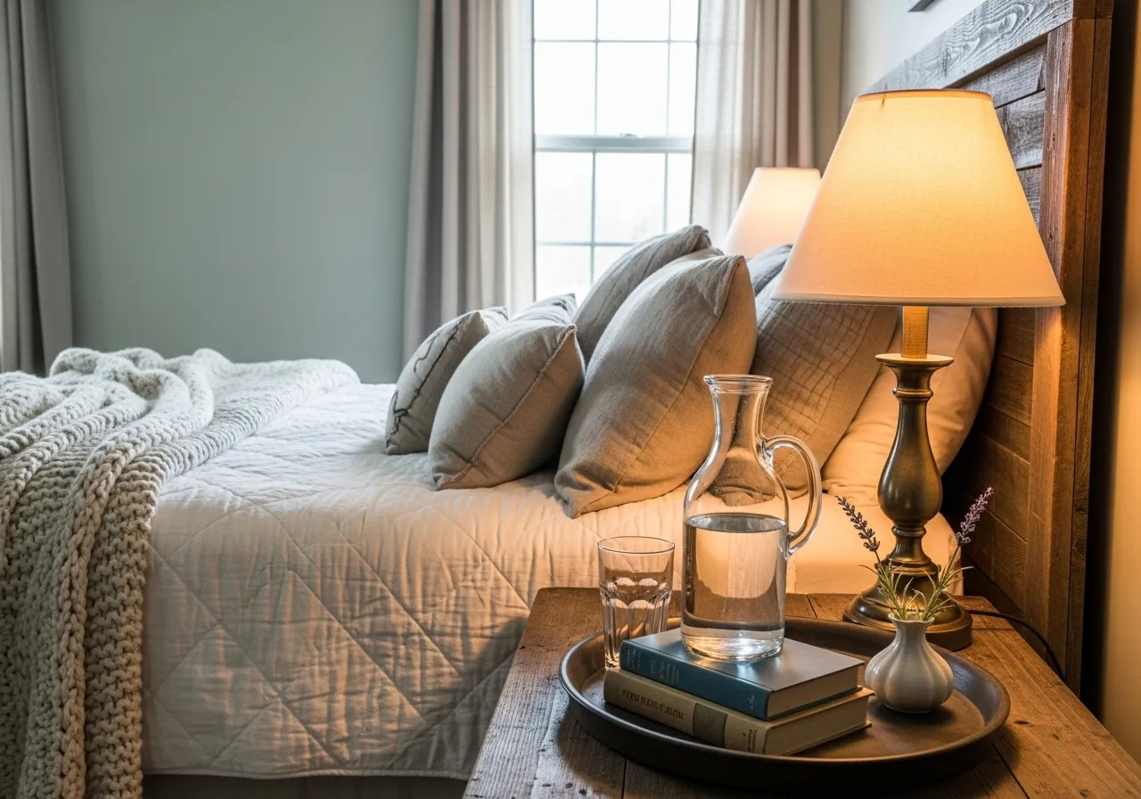 Thoughtful guest-ready details in a cozy farmhouse guest bedroom