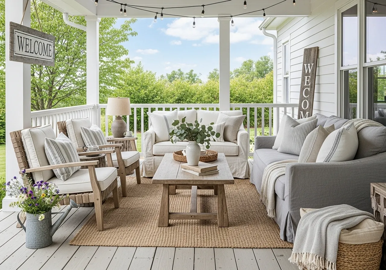 Neutral color palette farmhouse porch ideas