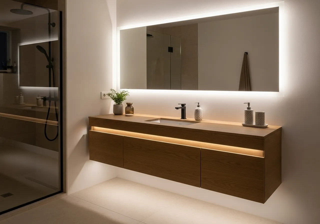 Floating vanity bathroom-remodel-ideas with modern lighting and clean decor