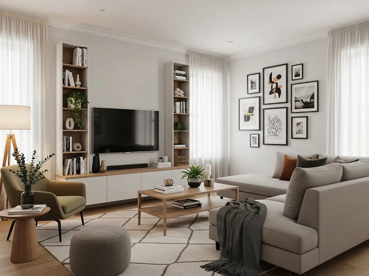 Living room furniture layout designed for comfort and everyday living.