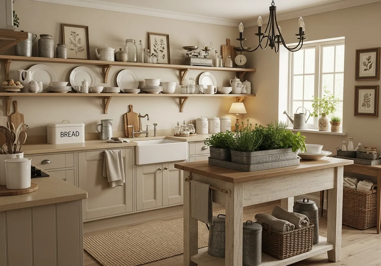 Country kitchen ideas with galvanized metal accents and rustic charm