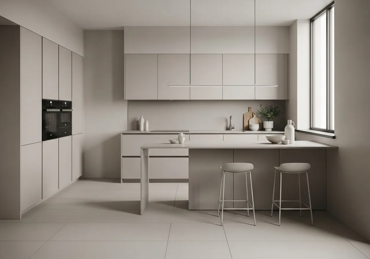 Minimalist kitchen ideas with handle-less cabinets and seamless look