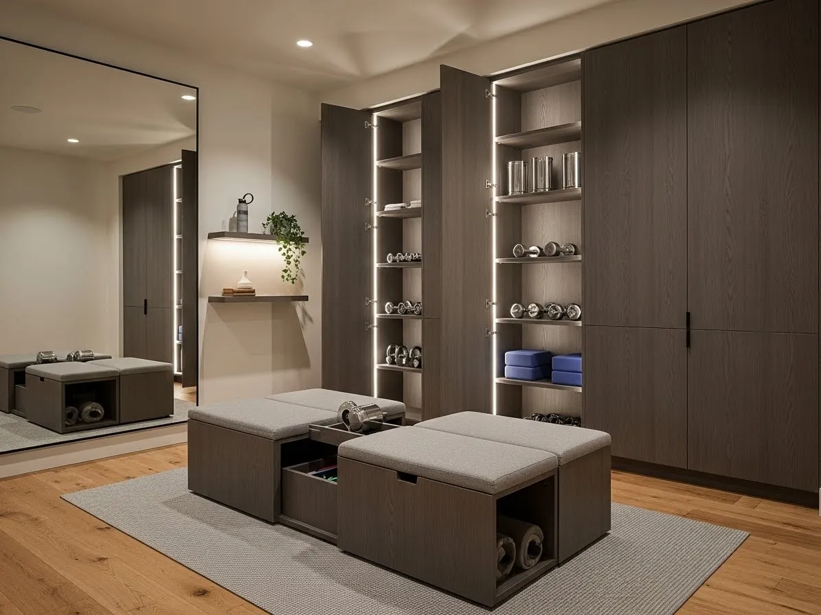 Hidden storage home gym ideas for clean and modern interiors