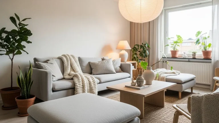 Japandi living room ideas featuring calming design, natural materials, low-profile furniture, and serene neutral tones