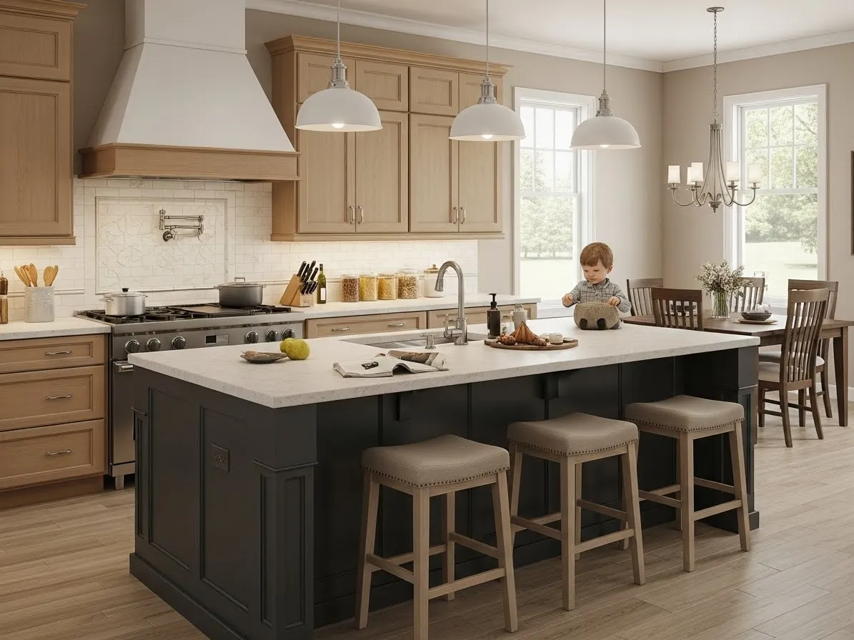 Kitchen island trend serving as a multifunctional everyday hub