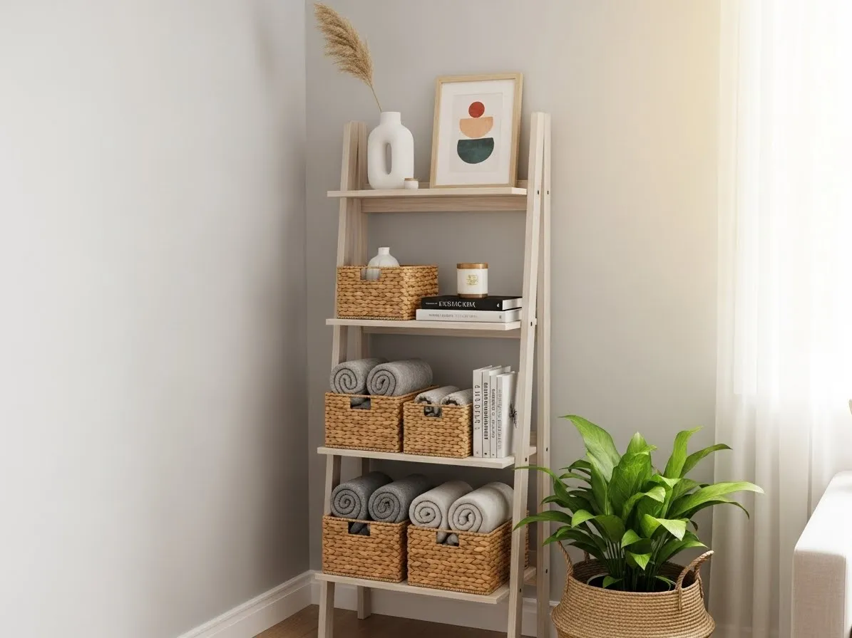 Ladder shelf decor ideas for small spaces and apartments