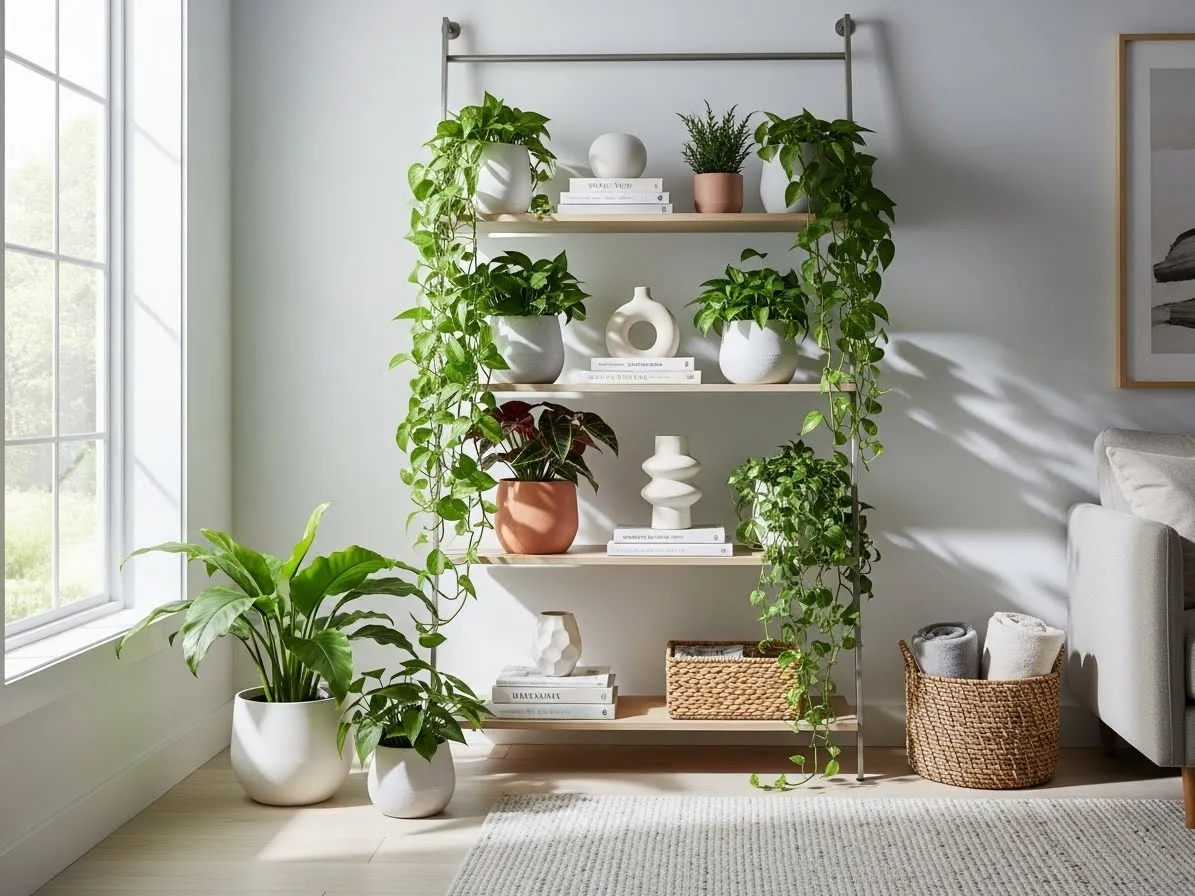 Ladder shelf decor ideas with indoor plants for a fresh and natural look