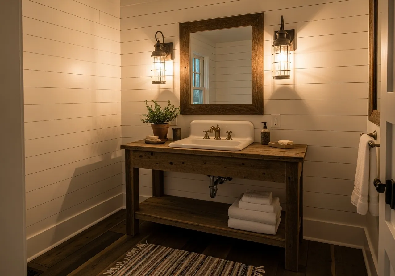 Cottage bathroom lighting ideas with lantern fixtures