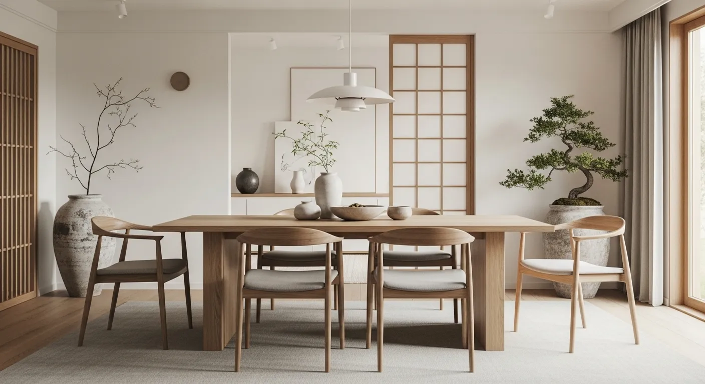 Low-profile furniture design in Japandi dining room ideas