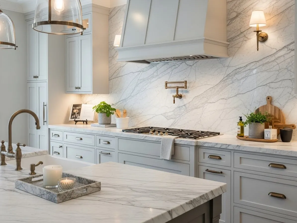 Marble-look kitchen surfaces for luxury in amazing kitchen interior ideas