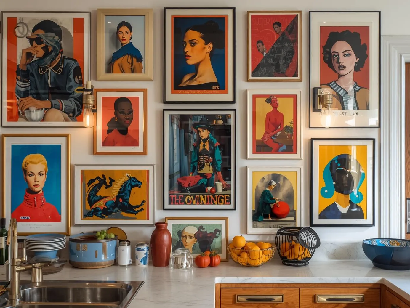 Artistic wall decor featured in maximalist kitchen ideas